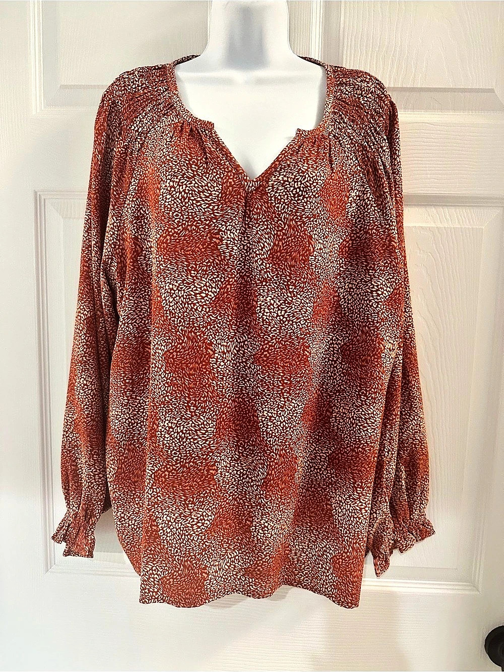 Jessica Simpson Abstract Print Blouse in Brown & White Size XL Like New